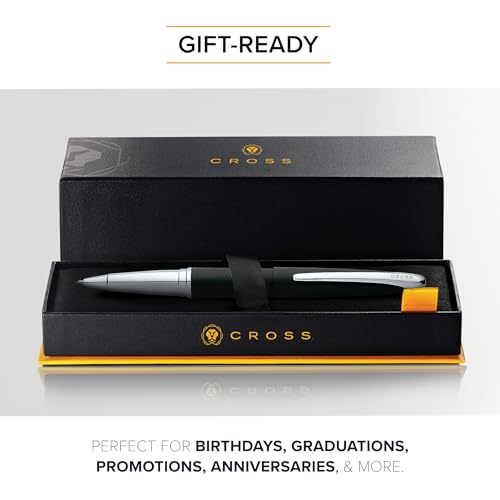 Image of Cross ATX Luxury Basalt Black Rollerball Pen with Modern Chrome Trim - Medium Point, Smooth Ink, Presented in Premium Gift Box