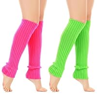2 Paar Beinstulpen Bunt Neon Stulpen Neon Strümpfe Damen Leg Warmer Rosarot Beinwärmer Fluoreszierendes Grün für 80er 90er Jahre Kostüme Zu Motto Partys Fasching Karneval Oder Zum Tanzen Einheitsgröße