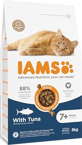 IAMS Senior Katzenfutter trocken mit Thunisch - Trockenfutter für ältere Katzen ab 7 Jahren, 3 kg