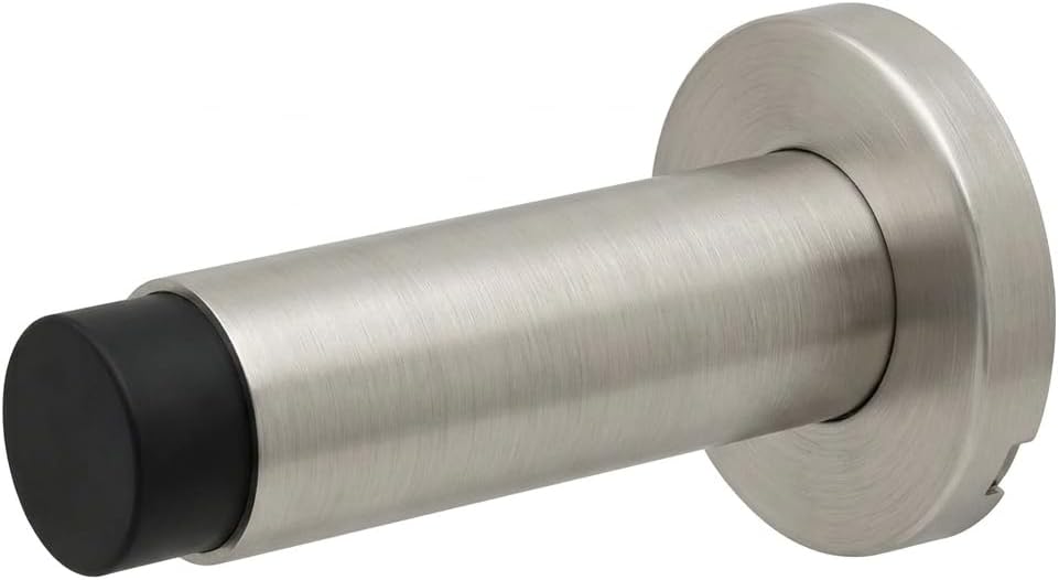 INOX Satin Stainless Steel Door Stoppers - Elegant Simple Style Door Stop with Durable Satin Finish, Heavy-Duty Wall Mounted Hardware, Scratch Protection, 3-3/16" Rise x 7/8" Wall Mount DSIX04-32D