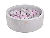 MEOWBABY Bällebad 90X30cm/200 Bälle ø 7Cm Rund Bällepool Für Kinder Spielbad Babys Bällchenbad Rund Baby Ball Pit Spielzeug für Kinder Bällebäder Made in EU Hellgrau: Pastellrosa/Grau/Weiß