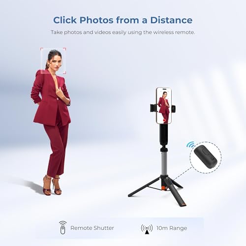 Image of Digitek (DTR 470SS) Foldable Tripod Selfie Stick with Wireless Remote & 3 Leg Tripod Base, 4.67 Ft Max Height, 360 Degree Rotation, Use with Smartphone for Vlogging, Reels, Travel & Content Creation