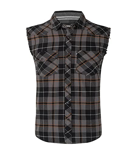 Mens Casual Flannel Plaid snap Shirt Sleeveless with Pocket