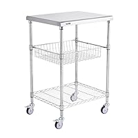 VEVOR Edelstahl Küchenwagen, 3 Ebenen Servierwagen mit 213,2 kg Kapazität, Laborwagen Abräumwagen, Transportwagen Aufbewahrungswagen mit Vertiefter Korb & 6 Haken, für den Innen- und Außenbereich
