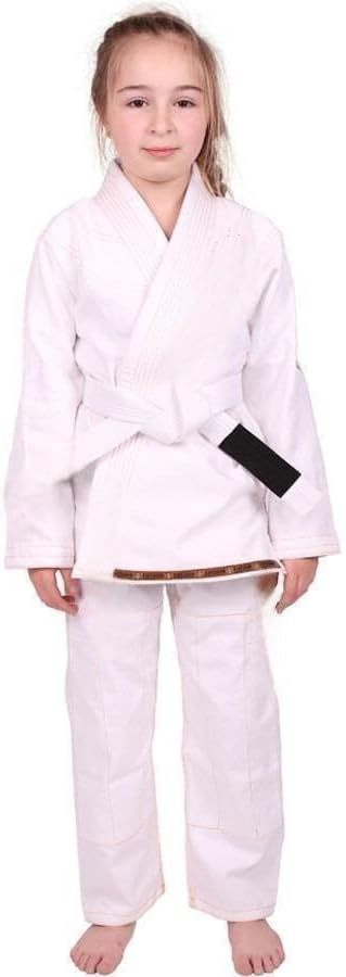 Fightwear Kids Animal Jiu Jitsu Gi, 425GSM Jacket, Twill BJJ Pants, and White Belt, White, M000