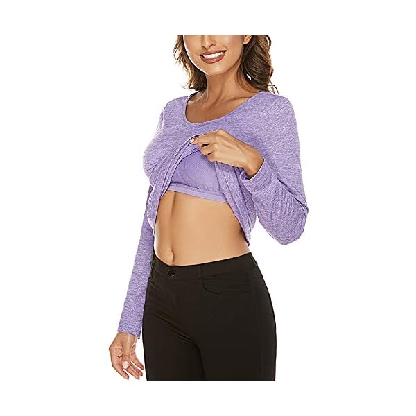 FREEYE-Womens-Long-Sleeve-Workout-T-Shirts-with-Built-in-Padded-Bra-Gym-Athletic-Running-Yoga-Tunic-Tops FREEYE Yoga Sports Workout Tops for Women, Long Sleeve Fall Sportswear Active-wear for Running Hiking Jogging with Mesh Breathable Padded Bra, Lightweight,Tummy Hiding Purple