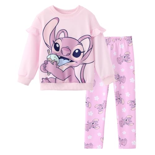 Image of Disney Girls Clothes Long Sleeve Sweatshirt Leggings Outfit 2 Piece Set | Officially Licensed丨Bold Character Print丨Ruffle Shoulder丨Comfy Fit丨Soft Feel丨Lightweight丨Bright Colors丨Mix & Match丨Gift-Ready