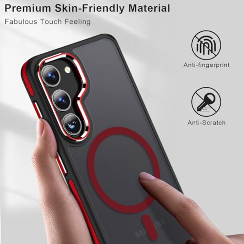 Image of MALEWOLF Case for Samsung Galaxy S23 Plus, Compatible with Magsafe, Magnetic Case with Anti-Slip Edge, Shockproof Translucent Color Cover for Galaxy S23+ 5G (Black /Red)