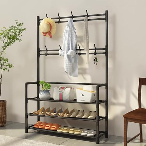 SKW 玄関シューズラック L字型 組み立て簡単 大容量 省スペース おしゃれ 靴棚 (ブラック, 幅80cm (3層))