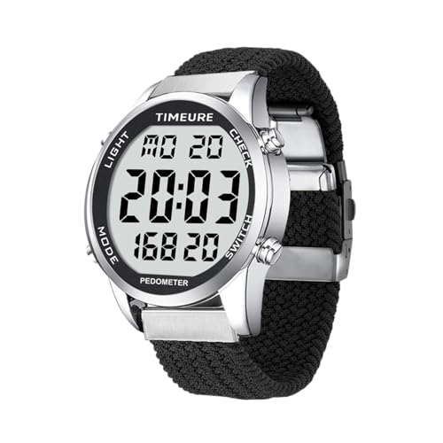 TIMEURE Schrittzähler-Uhr für Männer & Senioren | Modisches Design | Wasserdichter Armbanduhr mit Großer Digitalanzeige | Einfacher & Genauer Schrittzähler-Funktion (Schwarz)