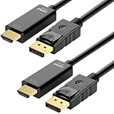SiumPklay 2-Pack 4K ​DisplayPort to HDMI Cable​ 1.8M, Gold-Plated Uni-Directional ​DP to HDMI Cable​ Cord, Compatible with Lenovo, HP, Dell, ASUS, NVIDIA, AMD, Projectors & Monitors (Black) - Image 1