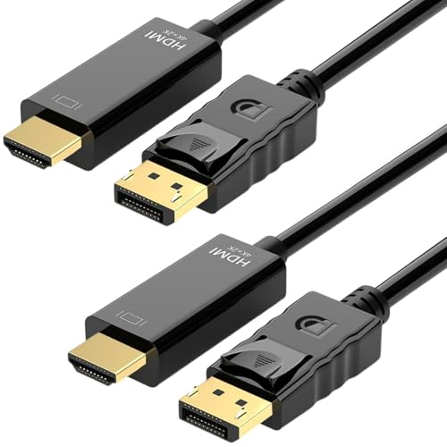 SiumPklay 2-Pack 4K ​DisplayPort to HDMI Cable​ 1.8M, Gold-Plated Uni-Directional ​DP to HDMI Cable​ Cord, Compatible with Lenovo, HP, Dell, ASUS, NVIDIA, AMD, Projectors & Monitors (Black)