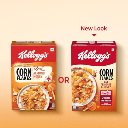 Image of Kellogg's Corn Flakes Real Almond Honey 300g| High in Iron, Vitamin B1, B2, B3, B6 & C | Naturally Cholesterol Free | Corn Flakes, Breakfast Cereal (Pack of 3)