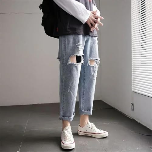 Men Cropped Jeans with Pockets Trousers Cowboy Pants3
