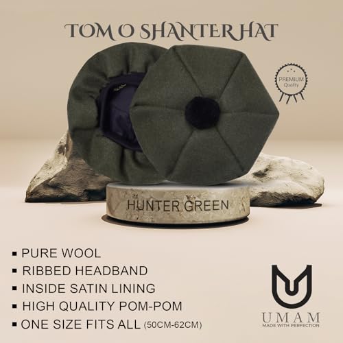 Image of Scottish Tam O' Shanter Hat Tartan Bonnet Pom Pom Wool Flat Cap One Size