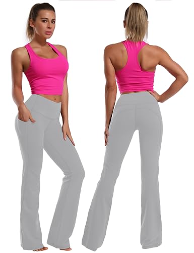 Image of BUBBLELIME 29 inch /31 inch /33 inch /35 inch /37 inch Women High Waist Bootlegs Yoga Pants Tummy Control Bootcut Workout Flared Out Pockets