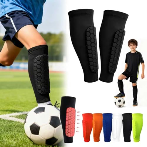Football Shin Pads Guards for Boys Girls Shin Guards for Defender Honeycomb Compression Sleeve for Superior Impact Absorption Elastic Breathable Knit Lightweight Comfortable Fit Soccer