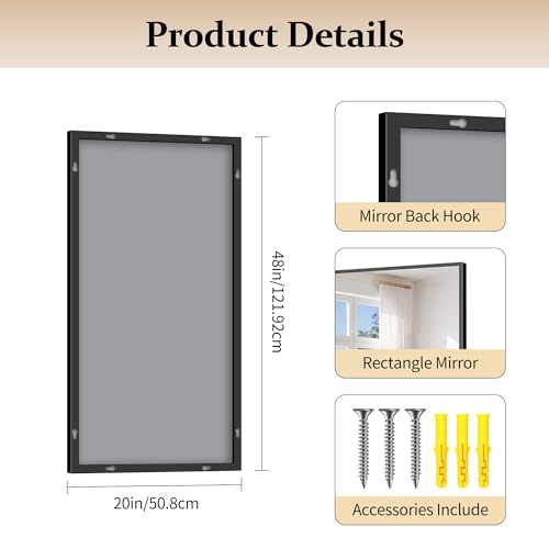 Image of COFENY Black Bathroom Mirror for Wall, 20x40 Inch Rectangle Mirror with Metal Frame, Modern Vanity Mirrors for Bathroom Living Room, Entryway Hangs Horizontal or Vertical