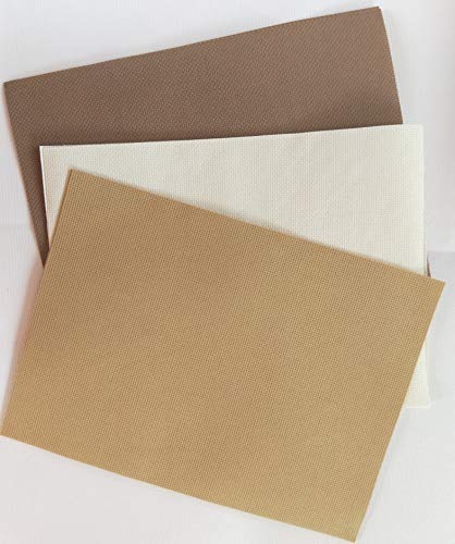 Image of 12 inch x 18 inch by 3 Pack 14CT Counted Cotton Aida Cloth Cross Stitch Fabric (Antique White +Coffee+Khaki)