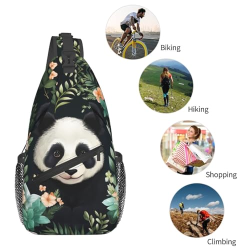 Mochila Sling Cute Panda Flowers Unisex Ligera 4L miniatura 6