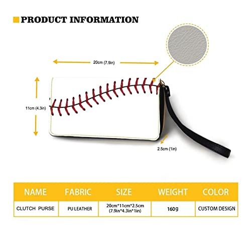 Bulopur White Baseball Print Women Girl Clutch Zip Credit Card Holder Wallet with Wristlet Long Pu Leather Purse4