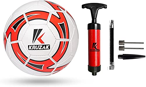 Kruzak Hand Stitched Official Size 5 Soccer Ball | Classic Match Ball For Professional Training | Perfect For Men, Women, Youth, Boys & Girls Soccer Players - Red #TOP26