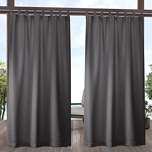 Exclusive Home Cabana Solid Indoor/Outdoor Light Filtering Hook-and-Loop Tab Top Curtain Panel Pair, 54"x108", Charcoal