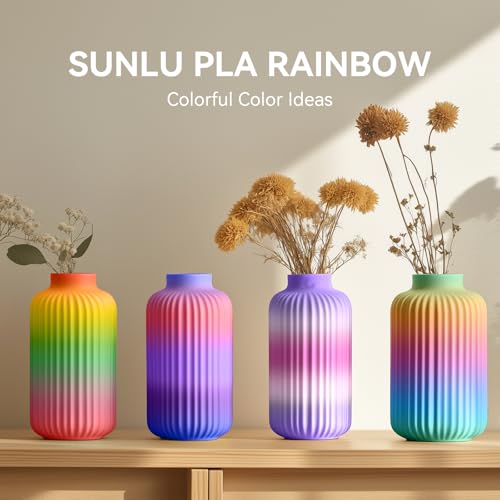 Image of SUNLU Rainbow PLA Filament 1.75mm, 250g Spool Bundle, 3D Printer Filament | Beginner Friendly Multicolor Bundle, Fast Color Change, 4 Rolls, Rainbow 01+02+03+04