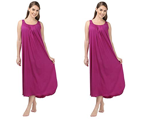Image of BLAZON Women's Cotton Hosiery Solid Maxi Nighty Slip (Pack of 2) Available Sizes: S, M, L, XL, 2XL, 3XL, 4XL, 5XL