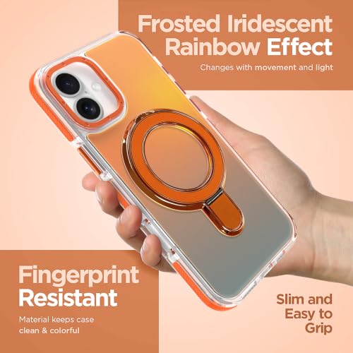 Image of Magnetic for iPhone 17 Case with Stand [Compatible with Magsafe] [Cute Fashion Fluorescent Design] [1 Screen Protector] Slim Translucent Matte Case for iPhone 17 6.3 inch 2025, Orange