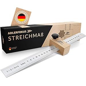Adlerfokus Streichmaß [EG-1] – Anreisswerkzeug Made in Germany – Anschlaglineal – Anreisswerkzeug mit extra stabilem INOX Lineal – Streichmaß Metall mit Anschlag aus Buchenholz