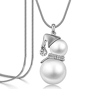 Essencedelight Christmas Snowman Pendant Necklace Imitation Pearl Crystal Necklace Big Gourd Necklace Long Sweater Chain for Women