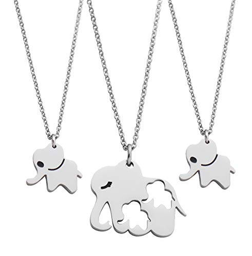 Meibai Mother Daughter Matching Gifts Idea Necklace Mom Daughter Necklace Set Gift for Mother and Daughter Mommy and Me Jewelry (Mama Elephant & 2 cubs)
