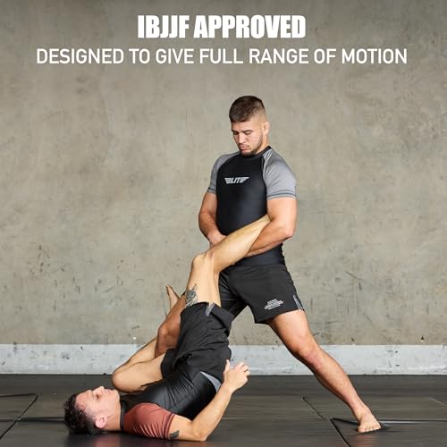 Elite Sports Jiu Jitsu BJJ Rash Guards, Men’s BJJ, No GI, MMA Ranked Short Sleeve Compression Base Layer Rash Guard