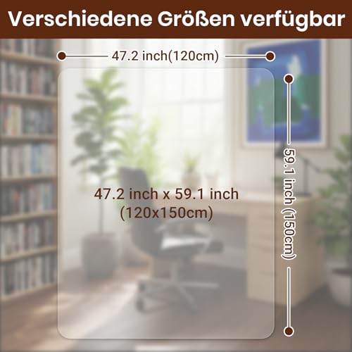 COSYLAND Bodenschutzmatte Bürostuhl Transparent [120x150cm] – 1,2mm PVC Schreibtischstuhl Unterlage für Hartböden, Parkett & Laminat – rutschfeste Stuhlunterlage, Fußbodenschutzmatte