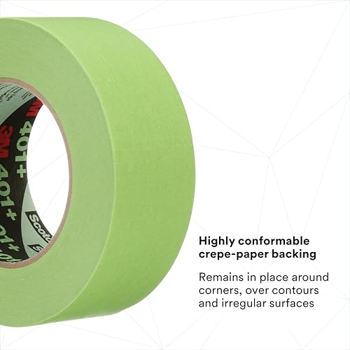 Image of 3M 401+ High Performance Masking Tape, Green, 48 mm x 55 m - Strong Holding Power for Automotive, Specialty Vehicle and Industrial Markets, Case of 12