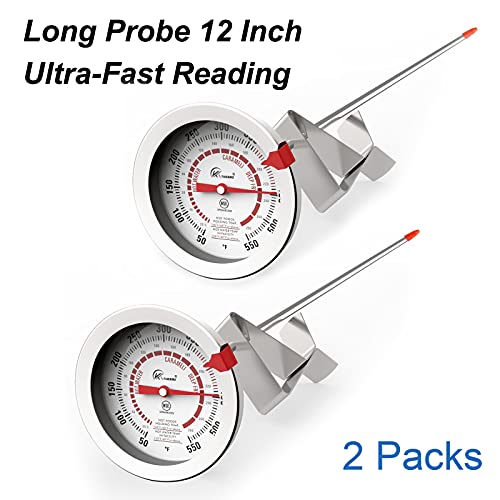 KT THERMO Candy/Deep Fry Thermometer with 12'' Food Grade Probe and Clip, Fast Instant Read Large 2" Dial,Temperature Range 50 to 550 ºF / 20 to 280°C(2 Packs)