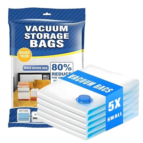 5 Pack Travel Vacuum Storage Bags Travel Space Saver Compression Bags Reusable Seal Bags for Luggage Waterproof Clothing Organizer for Travel & Home 40X60CM (Small)