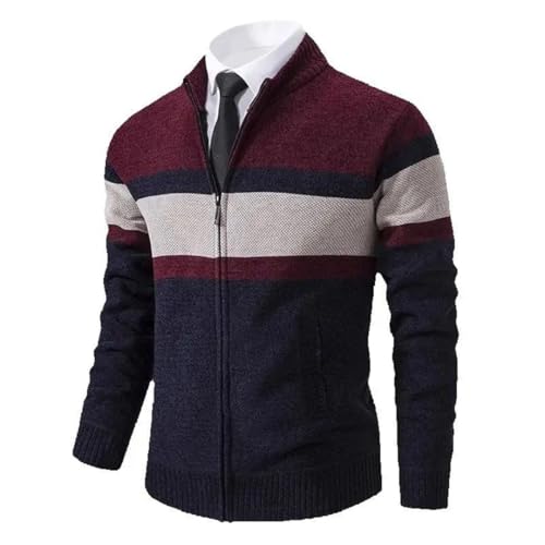 Men Striped Cardigan Slim Knitted Sweaters Outerwear Stand Collar Zipper Sweatercoat2