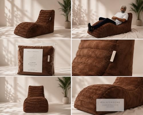 Image of Mollismoons Faux Fur Bean Bag Chair Cover for Adults & Kids | Luxury Lounger & Round Floor Sofa Seating | Modern Cozy Feel | No Beans Included (Brown, Lounger)