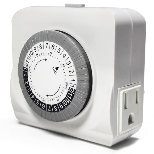 Furatune Reptile Heat Lamp Timer with 2 Grounded Outlets, Bearded Dragon Tank Accessories, 24-Hour Mechanical Timer Outlet for Reptile Lights, Aquarium Light, Holiday Lights