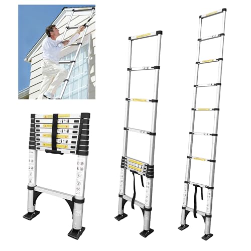 JADDUO Échelle Télescopique Pliante Antidérapante 2,6m, Marchepieds escamotables,Aluminium Bricolage Pliable Extensible Unique DroiteÉchelle multifonctionnelle Charge 150kg