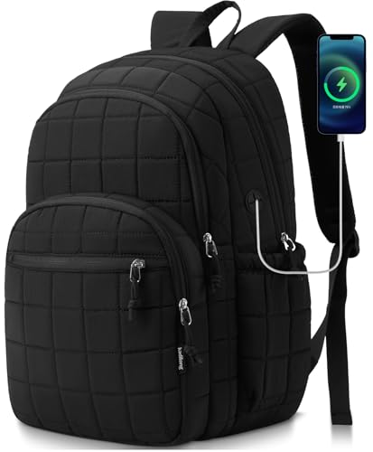 Image of kadilong 17.3 Inch Laptop Backpack for Women College Travel,Quilted Daypack Bookbag for School Teen Girls Mochilas Mujer,Black