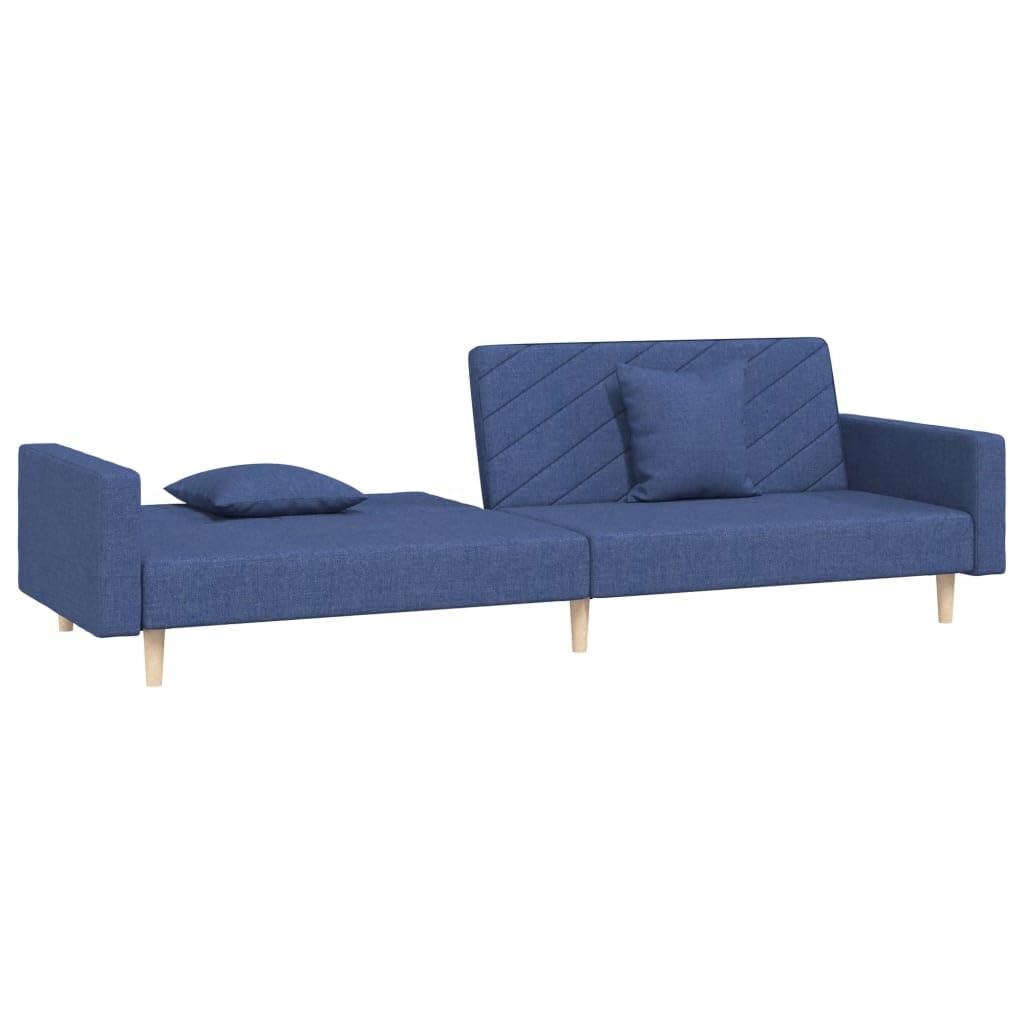 Sofá cama, 2 plazas, con 2 cojines de tela, acolchado, para salón y oficina, color azul