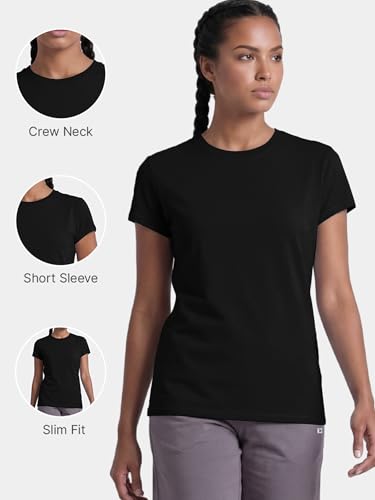 Image of Enamor Short Sleeve Crew Neck Regular Length Basic Crew T-Shirt for Women - Slim Fit, Soft and Breathable Stretch Cotton - E047