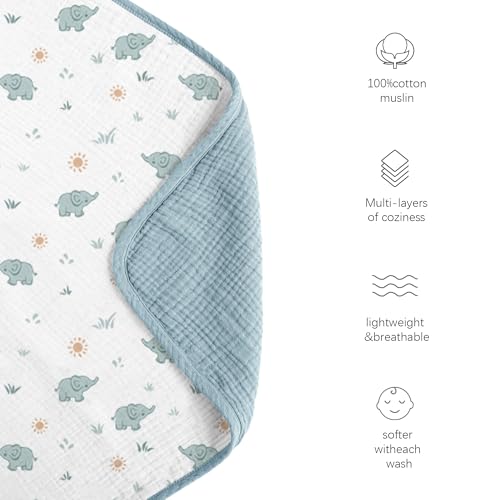 Image of Konssy Muslin Baby Blankets, Super Soft 100% Cotton Crib Blanket | Soft Lightweight Nursery Swaddling Wrap for Girls Boys, Infant Toddler, 40 X 36 In, Elephant
