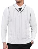 COOFANDY Men's V Neck Sweater Vest JK Uniform Pullover Sweater Sleeveless School Business Vest White