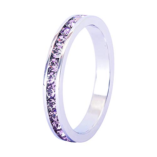 Muses Art Design Birthstone Eternity Band Ring (Channel Set/Full Round), Stackable Fashion Ring with Swarovski Crystal Birthstone