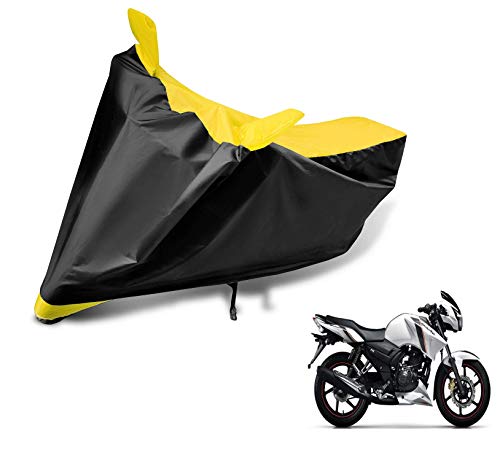 Image of Auto Hub Bike Cover Compatible with TVS Apache RTR 160 with Mirror Pocket, Dustproof, Heat Resistant, Triple Stitched, Apache 160 Bike Cover- Black, Yellow