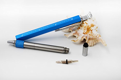 2PCS PACK 7 in 1 Multi-function Metal Tool Pen with Ruler,Ballpoint Pen,Phone holder,Stylus,2 Screw Driver and Opener, Multifunction Tool pen Fit for Mens Gift (Model C, 2PCS LIGHT BLUE)